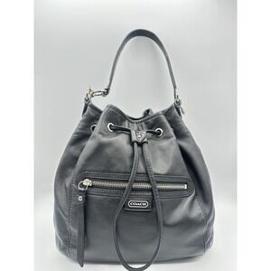 Coach Women's Black Leather Drawstring Bucket Shoulder Bag – F25661